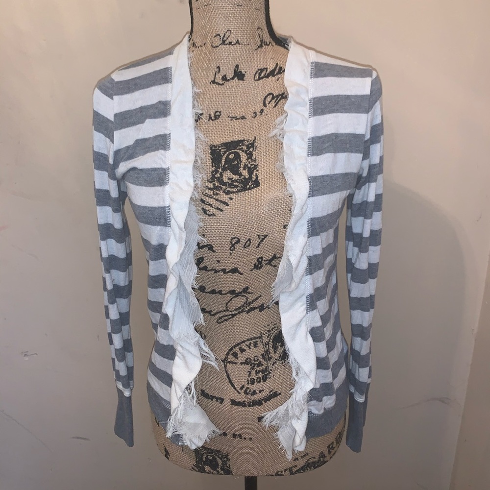 Poof Girl • Gray and White Striped Cardigan